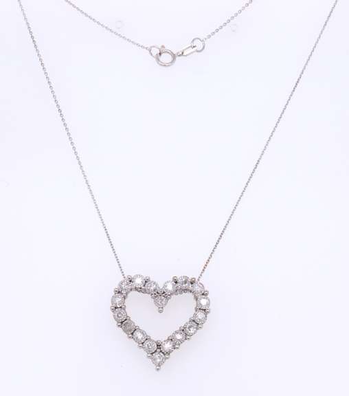 Charming White Gold Illusion Set Diamond Heart Pendant on Chain