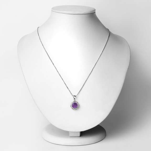 Plated Rhodium 1.80ct Amethyst and Diamond Pendant with Chain