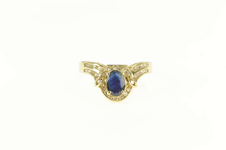 14K Yellow Gold 0.80 Ctw Sapphire Diamond Chevron Engagement Ring