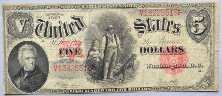$ 5 1907 Series Woodchopper US Note