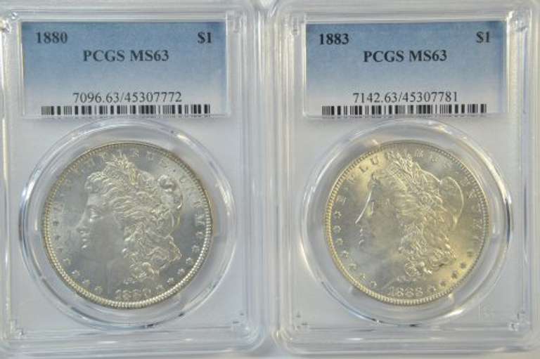 Great Choice BU 1880 & 1883 Morgan Silver Dollars. PCGS MS63
