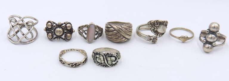 Group Lot of 9 Vintage Sterling Silver Rings