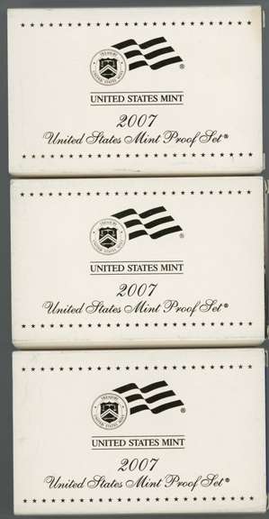 3 2007 14-coin US Proof Sets in original Mint-issued boxes