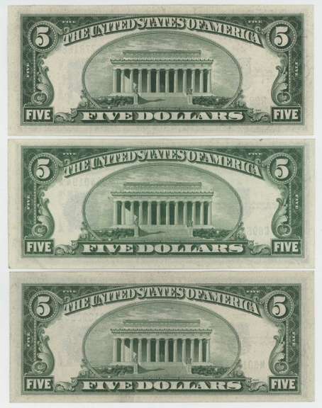 3 Crisp Uncirculated 1934 Series $5 Silver Certificates
