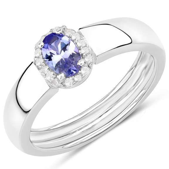 Plated Rhodium 0.75ct Tanzanite and White Zircon Ring