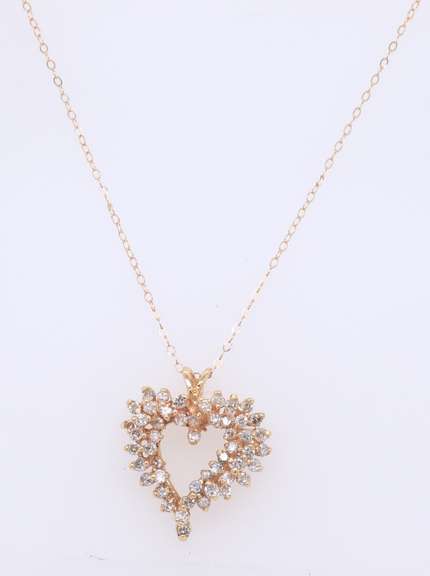 Graceful Yellow Gold Diamond Scatter Heart outline Pendant on Chain