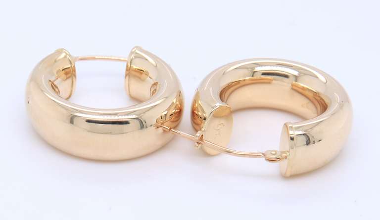 Lovely Yellow Gold Puffed Small Hoop Earrings