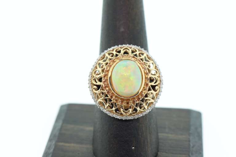 14kt Solid Yellow Gold, Opal, & Diamond Ring
