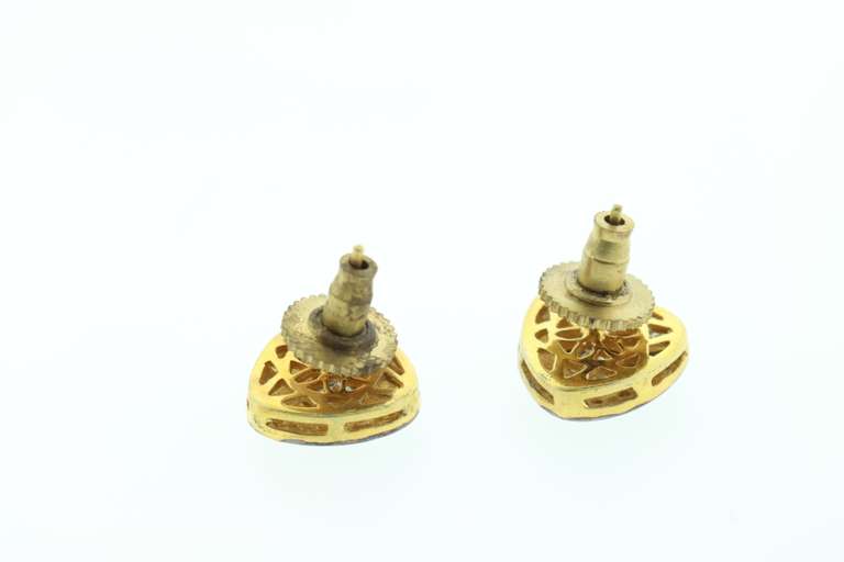 Angular Mine Cut Diamond Earrings with Gold Platted Silver and Diamond Accents
