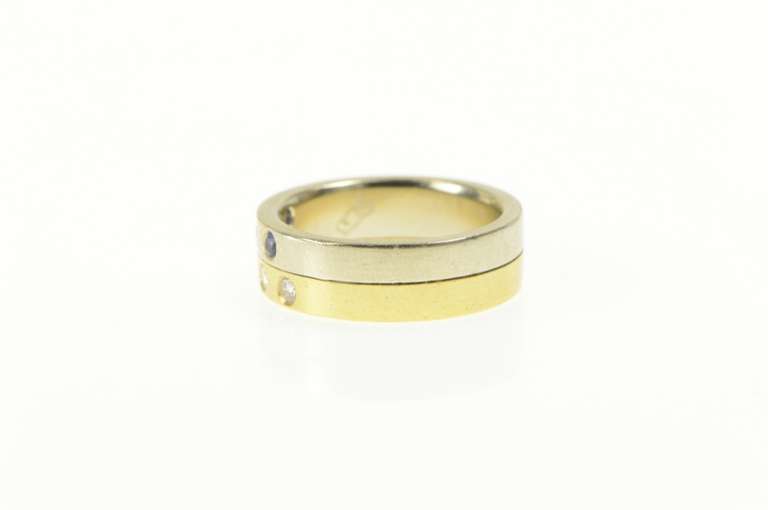 18K Yellow Gold Two Tone Diamond Sapphire Wedding Band Ring