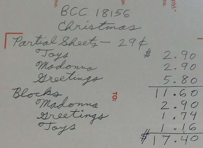 Stamps:  Christmas  $17.40