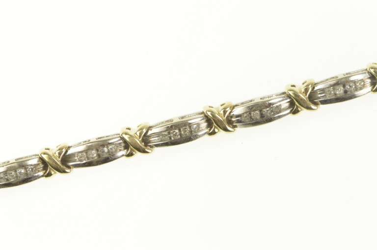 10K Yellow Gold 0.30 Ctw Diamond Two Tone X Link Tennis Bracelet