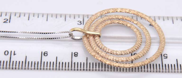 Gorgeous White Gold Two Tone Side Triple Circle Round Pendant on Chain