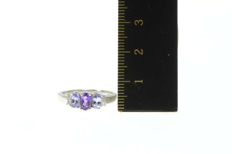 14K White Gold Oval Amethyst Tanzanite Diamond Accent Ring