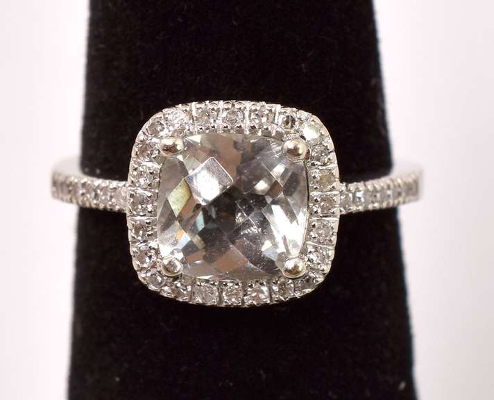 Gorgeous Green Amethyst and Diamond Ring in 14K White Gold