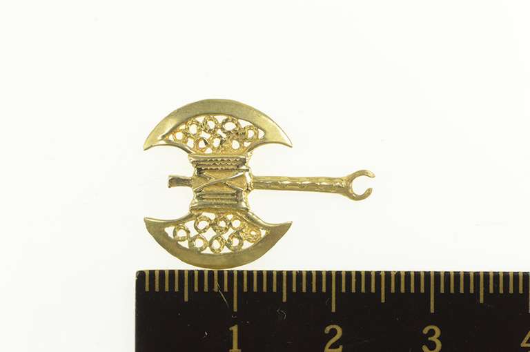 14K Yellow Gold Ornate Filigree Minoan Viking Axe Charm/Pendant