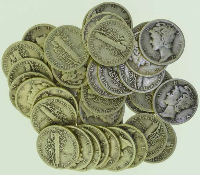 Lot of 37 assorted Old Winged-Head Mercury Dimes