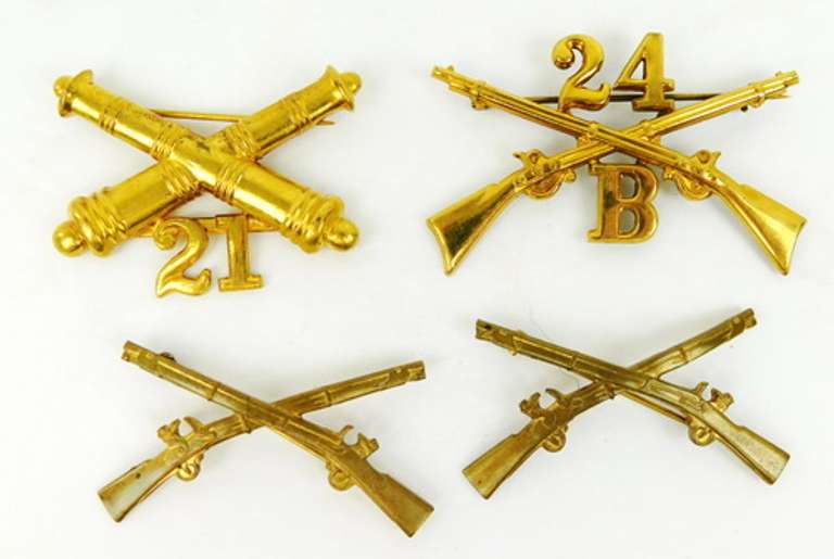 4 Vintage Military Crossed Rifles Pins