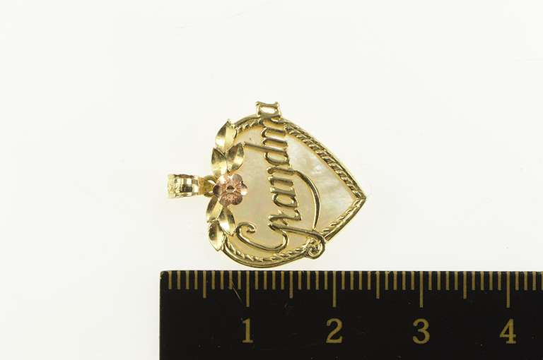 14K Yellow Gold Mother of Pearl Grandma Heart Black Hills Rose Pendant