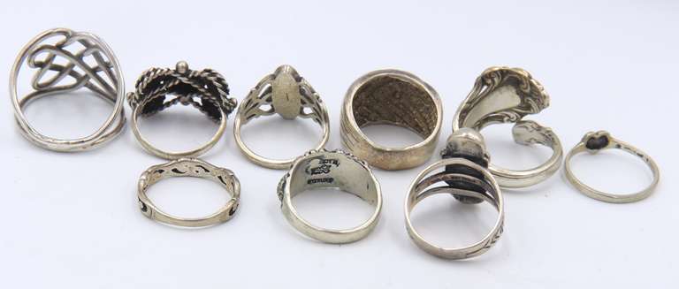 Group Lot of 9 Vintage Sterling Silver Rings