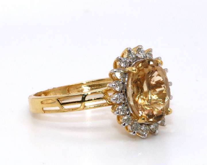 Enticing+3CT Yellow Tourmaline Diamond Ring in 14KT Yellow Gold