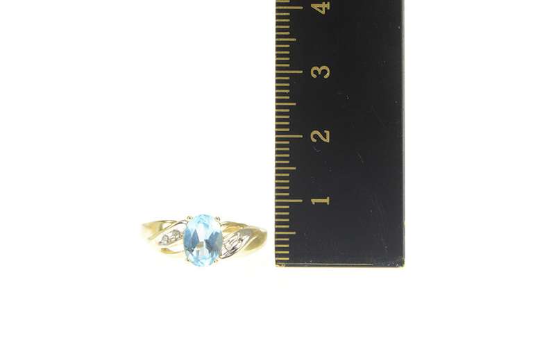 10K Yellow Gold Oval Blue Topaz Diamond Accent Statement Ring