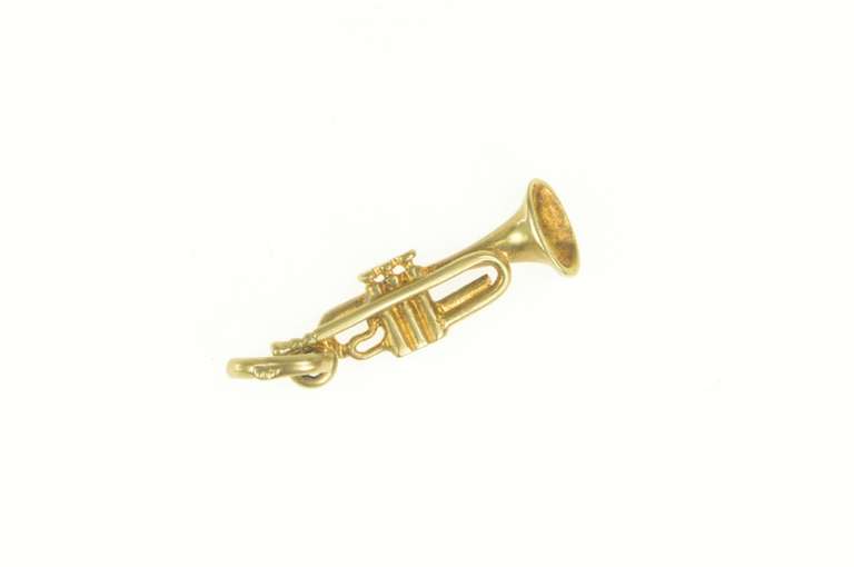14K Yellow Gold 3D Trumpet Brass Musical Instrument Band Charm/Pendant