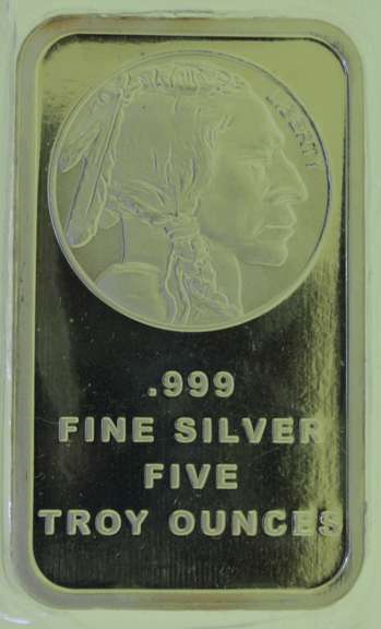 Buffalo Indian Head 5 oz .999 Silver Bar