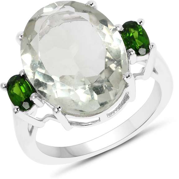 Plated Rhodium 7.90ct Green Amethyst and Chrome Diopside Ring