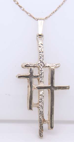 Vintage Sterling Silver Triple Cross Pendant on Chain