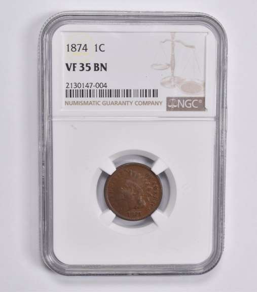 VF35 BN 1874 Indian Head Cent NGC