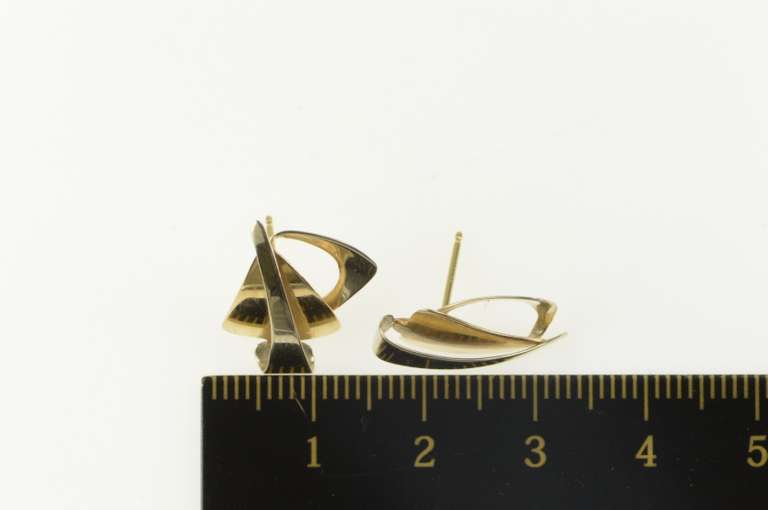 14K Yellow Gold Two Tone Geometric Abstract Statement Stud Earrings