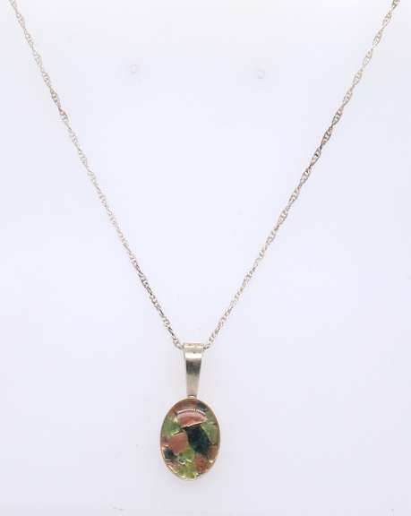 Vintage Sterling Silver Glass Pendant on Chain