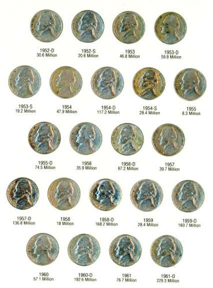 Album of 66 Nice Jefferson Nickels 1938-1961-D w/War Nickels