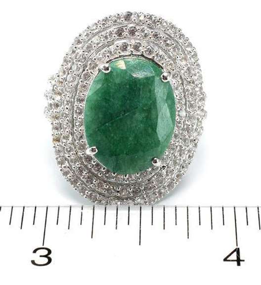 Commanding 9.50CTS Natural Emerald & 2.65CTW Sapphire Ring in Sterling