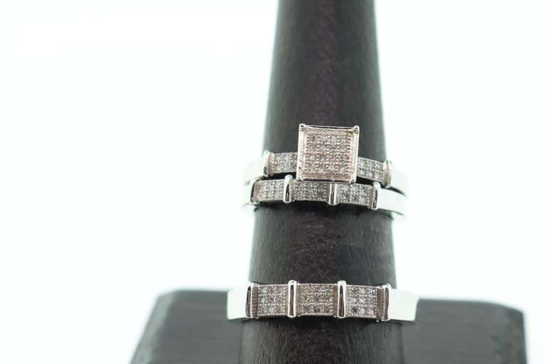 14K WHITE GOLD AND DIAMOND TRIO SET