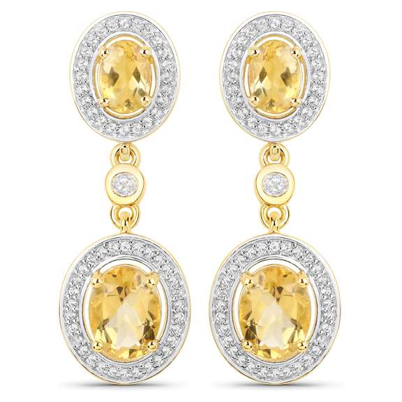 Plated 18KT Yellow Gold 5.00ctw Citrine and Topaz Earrings