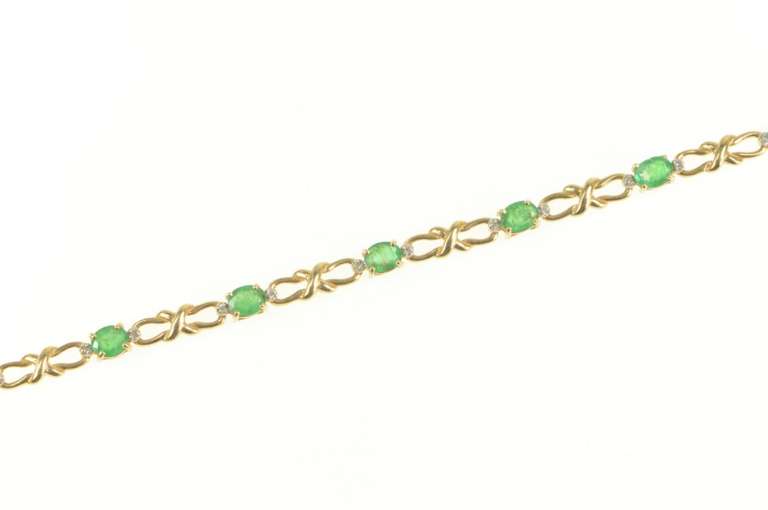 14K Yellow Gold Emerald Diamond Accent Classic Chain Bracelet