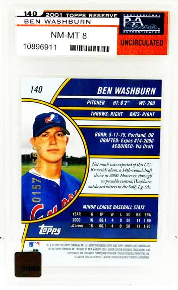 Ben Washburn Rookie Baseball Card, 8-MT