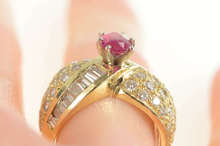 14K Yellow Gold 3.34 Ctw Natural Ruby Oval Diamond Pave Ring