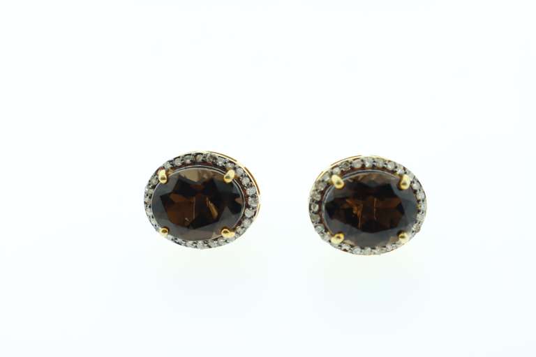 Dignified Smoky Quartz Earrings with Gold Plated Silver and Diamond Accents