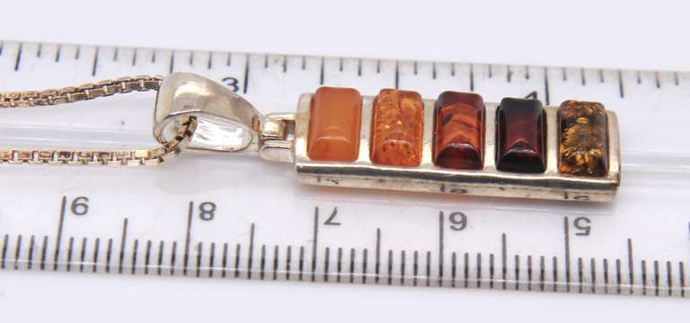 Vintage Italian Sterling Silver Amber Bar Pendant on Chain