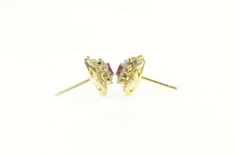 14K Yellow Gold 2.10 Ctw Ruby Diamond Ballerina Halo Stud Earrings