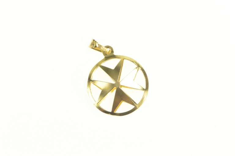 18K Yellow Gold Compass Chevron Cross Pattée Symbol Pendant