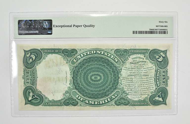 $5 1880 U.S. Legal Tender Large Note - PMG - 66 EPQ GEM UNC Fr# 79