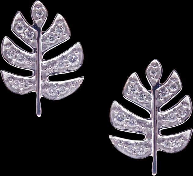 Naturalistic Diamond Studded 18k White Gold Leaf Earrings