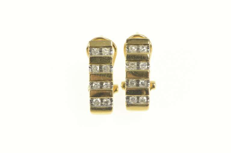 14K Yellow Gold Grooved Channel Squared Oval Bar Hoop Earrings