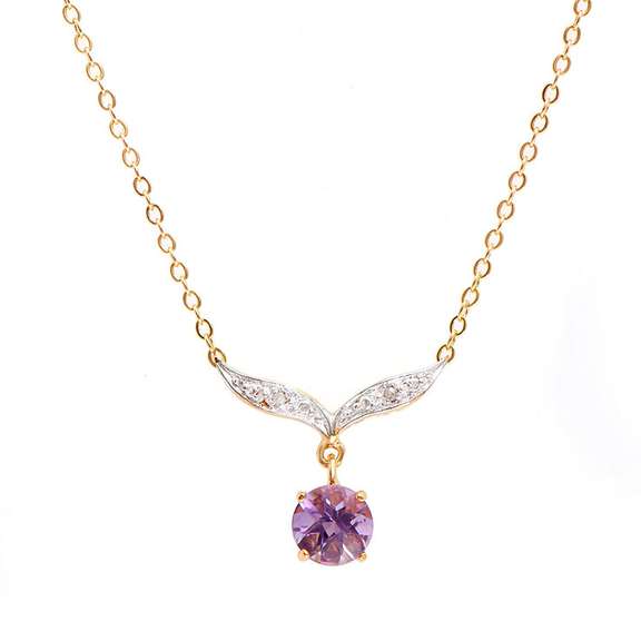 Pretty 18 Plated Amethyst & Diamond Necklace