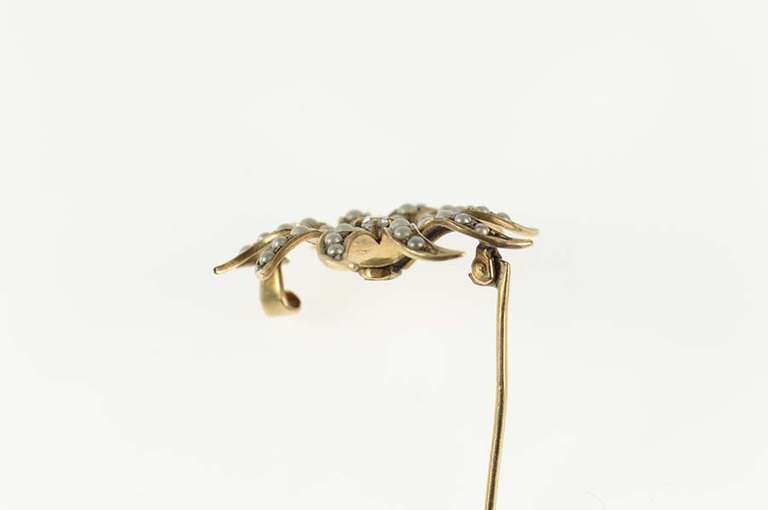 10K Yellow Gold Victorian Seed Pearl Diamond Sun Flower Pin/Brooch