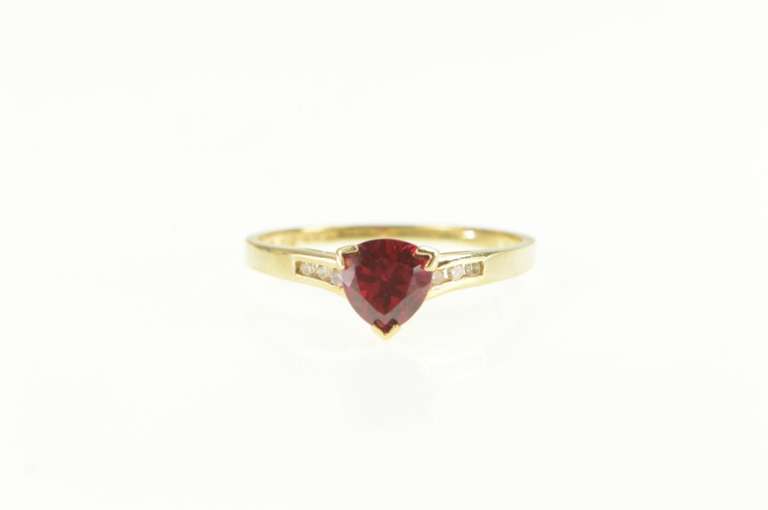 14K Yellow Gold Trillion Syn. Ruby Diamond Accent Classic Ring